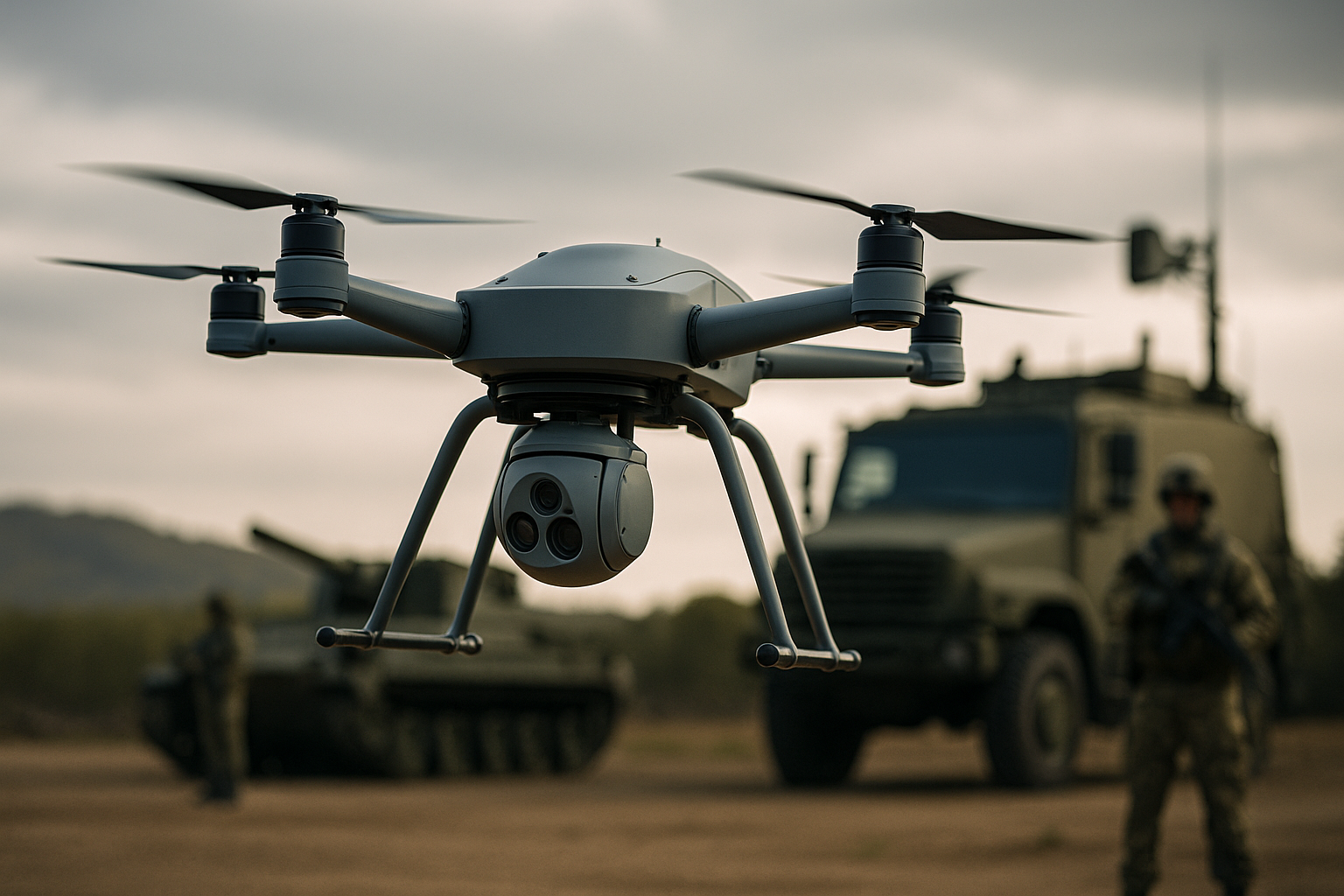 Aerial drone surveillance system in defense operation